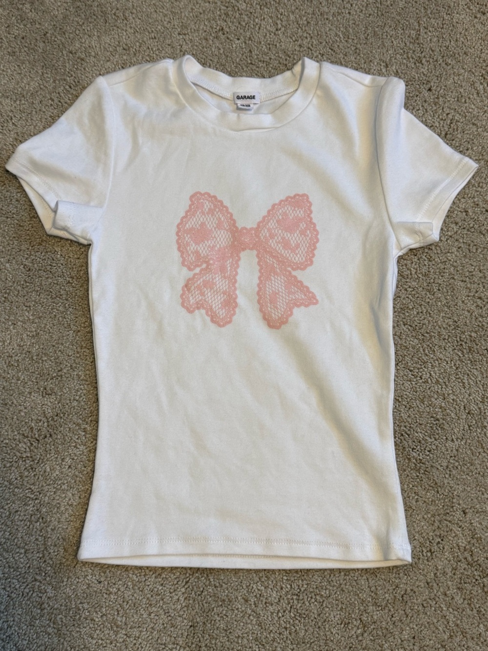 Garage size XS pink bow tshirt